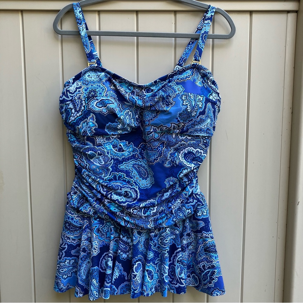 Lauren Ralph Lauren blue Paisley one piece skirted swimsuit size 16W Eurosummer